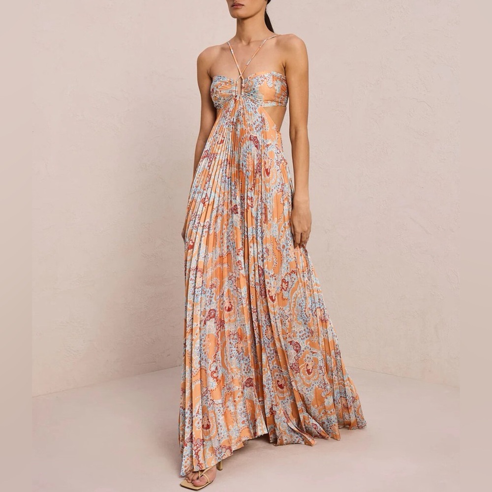 A.L.C. Moira Pleated Dress in Apricot Multi